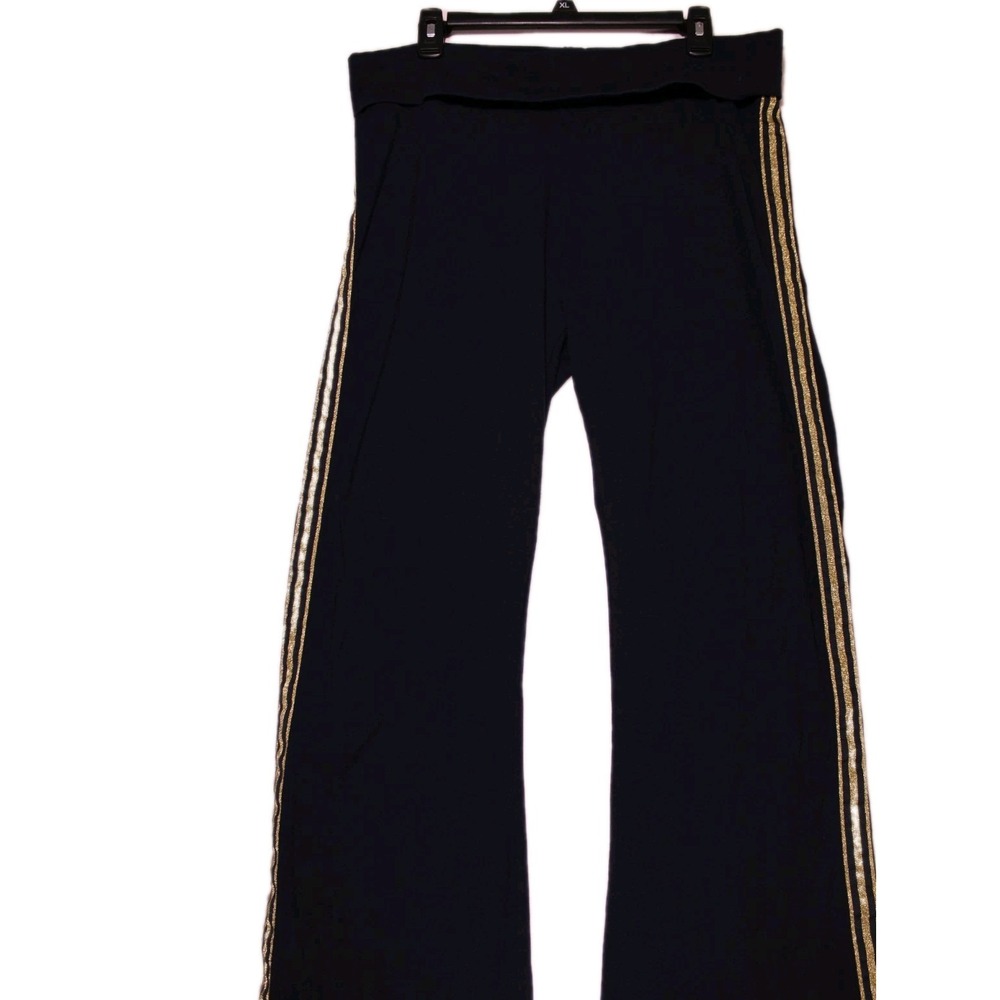 Aerie Womens Navy Pants Size XL Fold Down Top Gold Striped Leg High Waist Y2K